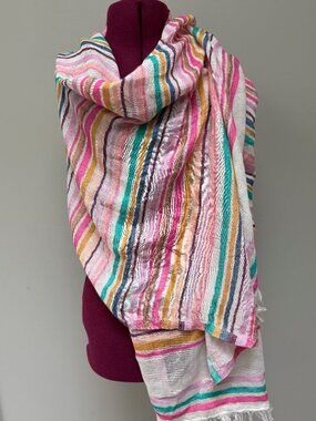 NWT Codello Colorful Striped Gauzy Cotton Scarf/Shawl